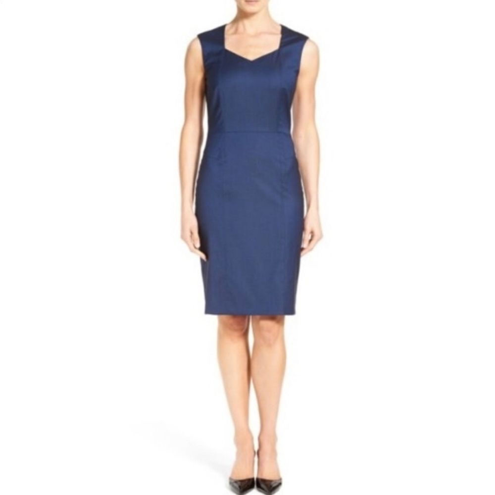 NWT BOSS Hugo Boss Womens Blue Delura Sleeveless V-Neck Shift Dress Sz 10